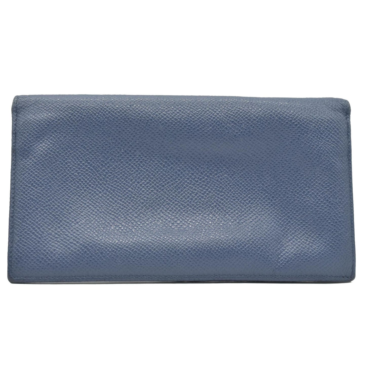 $790 BVLGARI Leather Bifold Long Wallet Blue