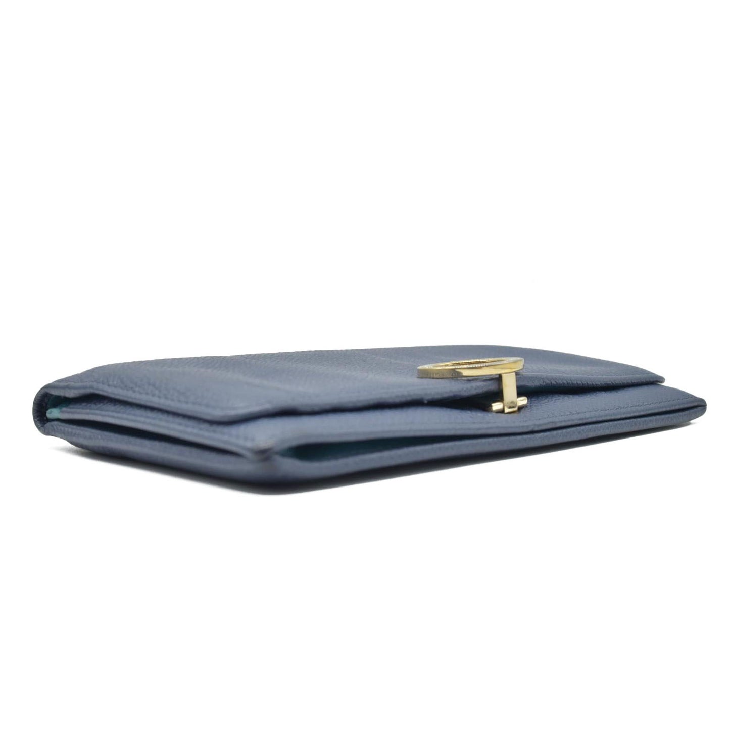 $790 BVLGARI Leather Bifold Long Wallet Blue