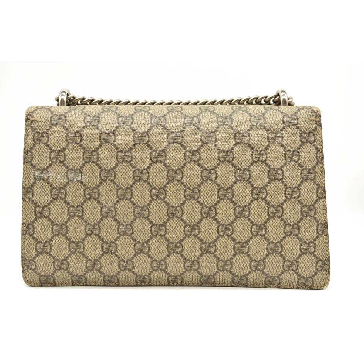 GUCCI GG Supreme Monogram Suede Small Dionysus Shoulder Bag Beige Ebony Taupe