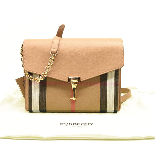 BURBERRY Derby Calfskin House Check Small Macken Crossbody Bag Tan