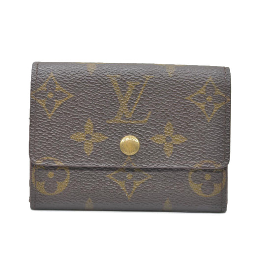 Louis Vuitton Monogram Porte Monnaie Plat Coin Purse Wallet Brown