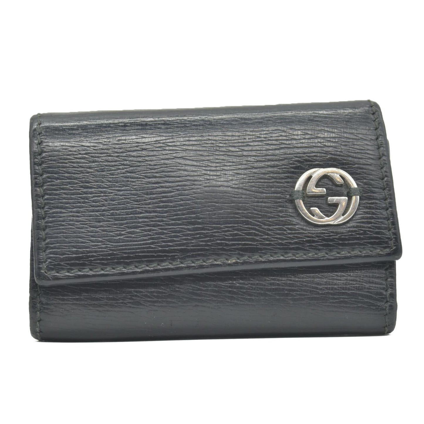 $350 Gucci Interlocking G 6 Ring Key Case Black Leather