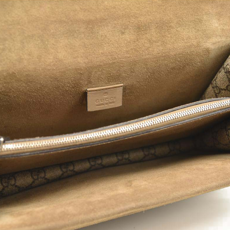 GUCCI GG Supreme Monogram Suede Small Dionysus Shoulder Bag Beige Ebony Taupe