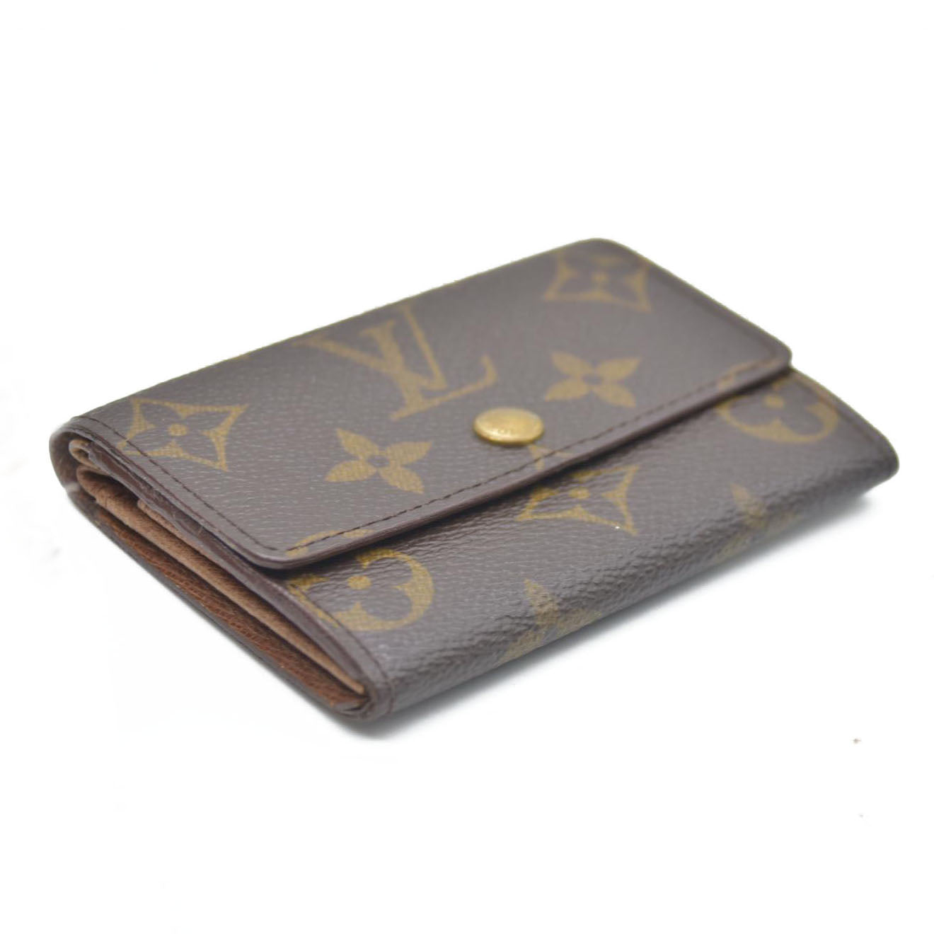 Louis Vuitton Monogram Porte Monnaie Plat Coin Purse Wallet Brown