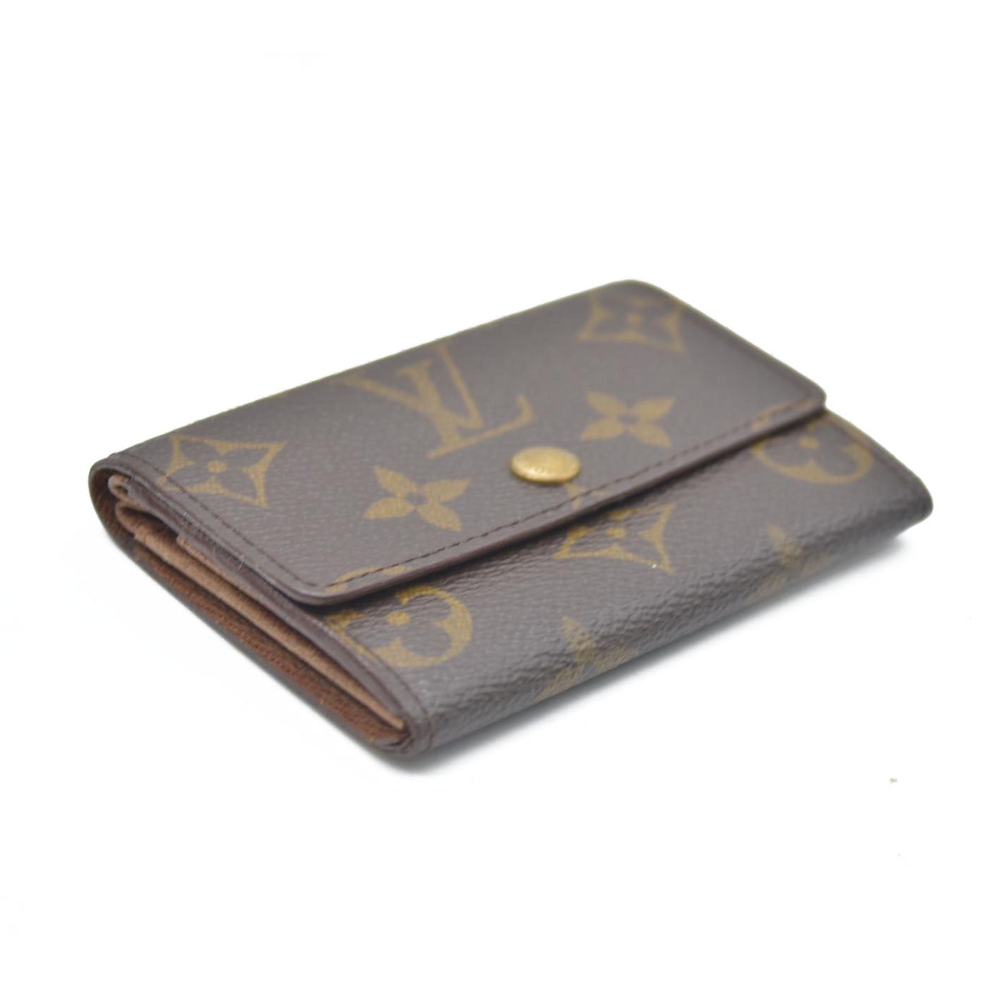 Louis Vuitton Monogram Porte Monnaie Plat Coin Purse Wallet Brown