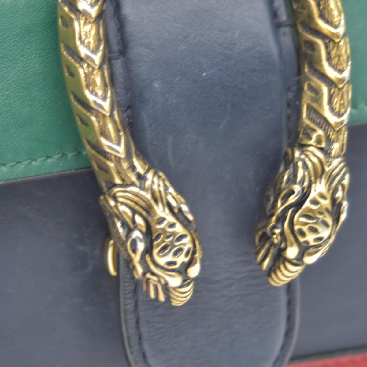 $3500 CONSIGNMENT GUCCI Moon Calfskin Web Medium Dionysus Bamboo Top Handle Bag Blue Emerald Hibiscus Red