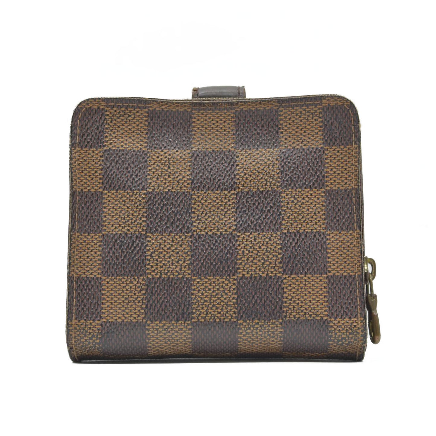 $610 1998 Louis Vuitton Damier Ebene Compact Zip Bifold Wallet Brown CA0968