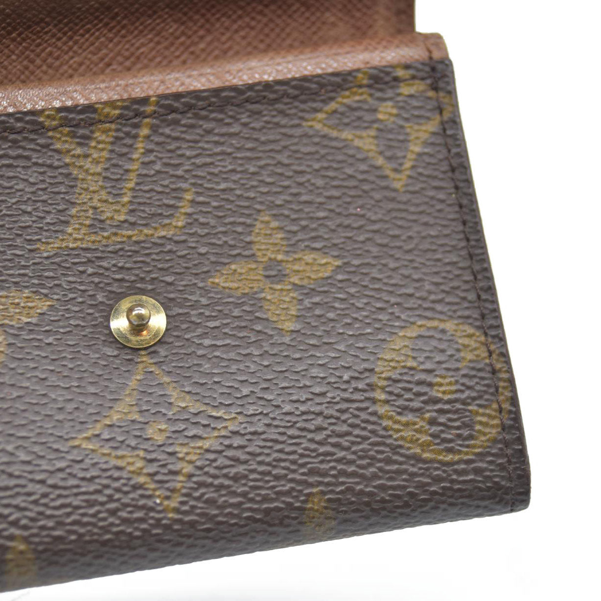 Louis Vuitton Monogram Porte Monnaie Plat Coin Purse Wallet Brown