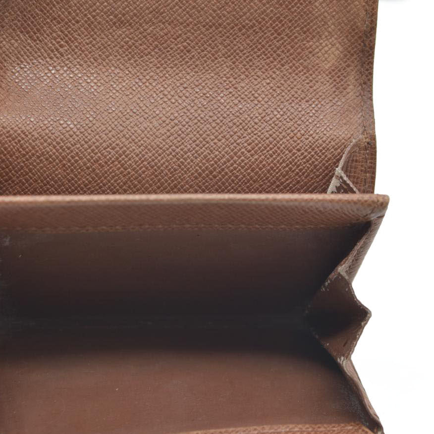 Louis Vuitton Monogram Porte Monnaie Plat Coin Purse Wallet Brown