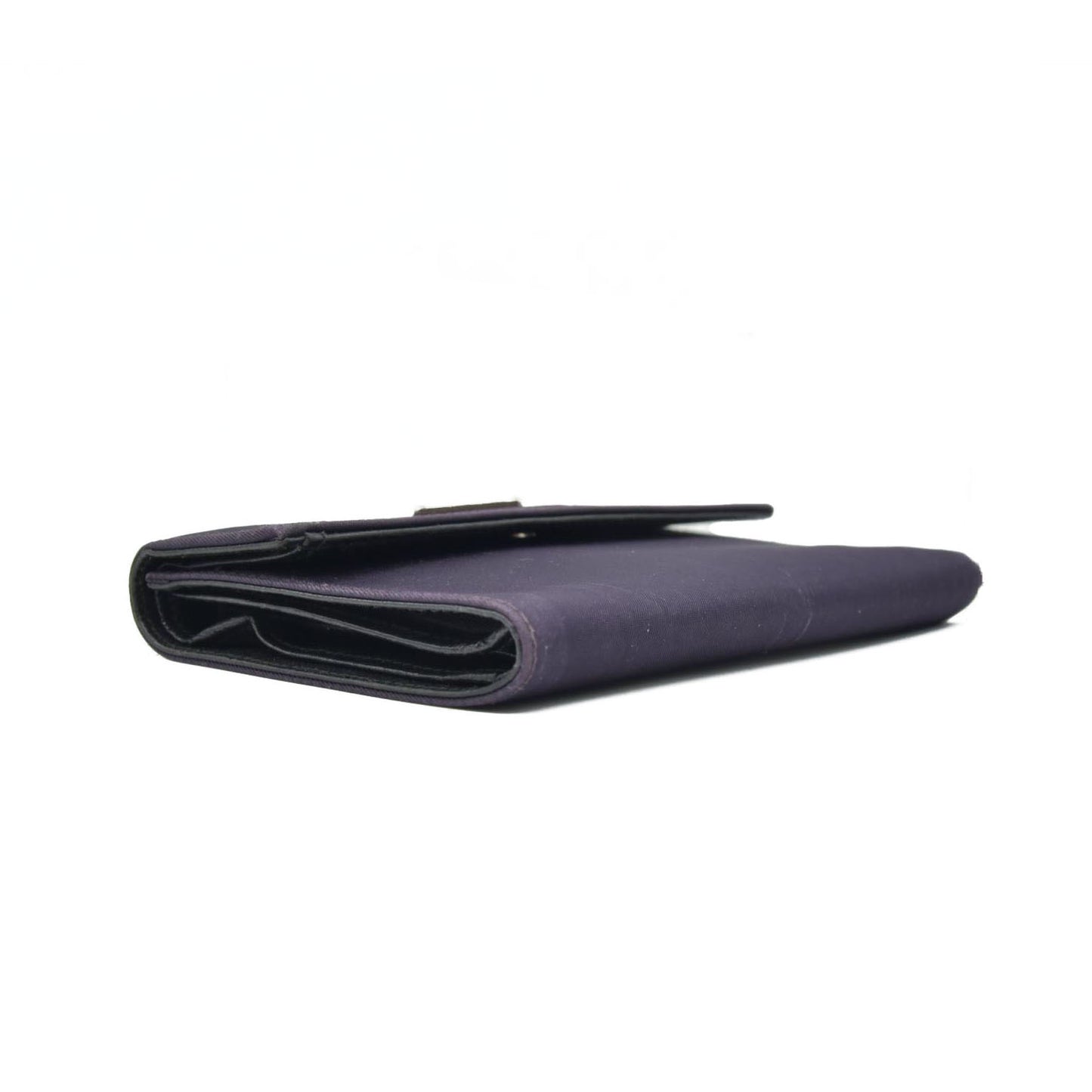 $675 PRADA Logo Plate Nylon Trifold Wallet Purple