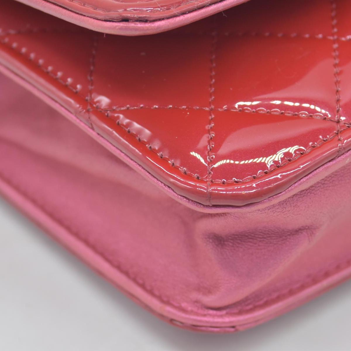 $3350 Chanel Patent Calfskin Quilted Boy Wallet On Chain WOC Fuchsia