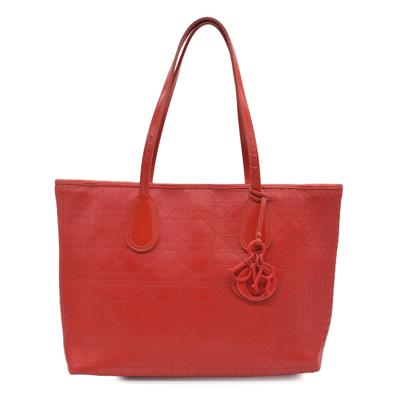 AUCTION $3400 Christian Dior  Coated Canvas Cannage Panarea Shopping Tote Red