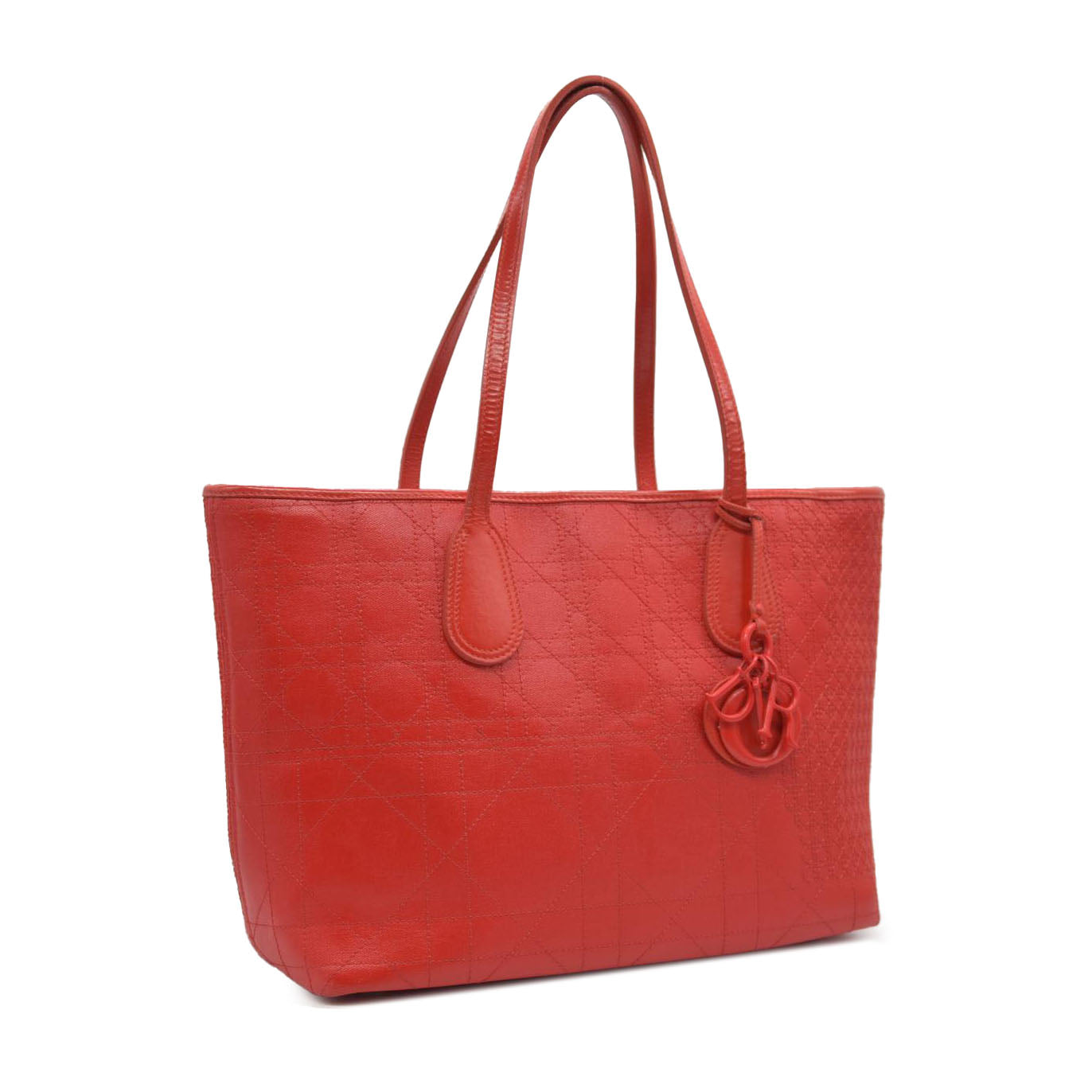 AUCTION $3400 Christian Dior  Coated Canvas Cannage Panarea Shopping Tote Red