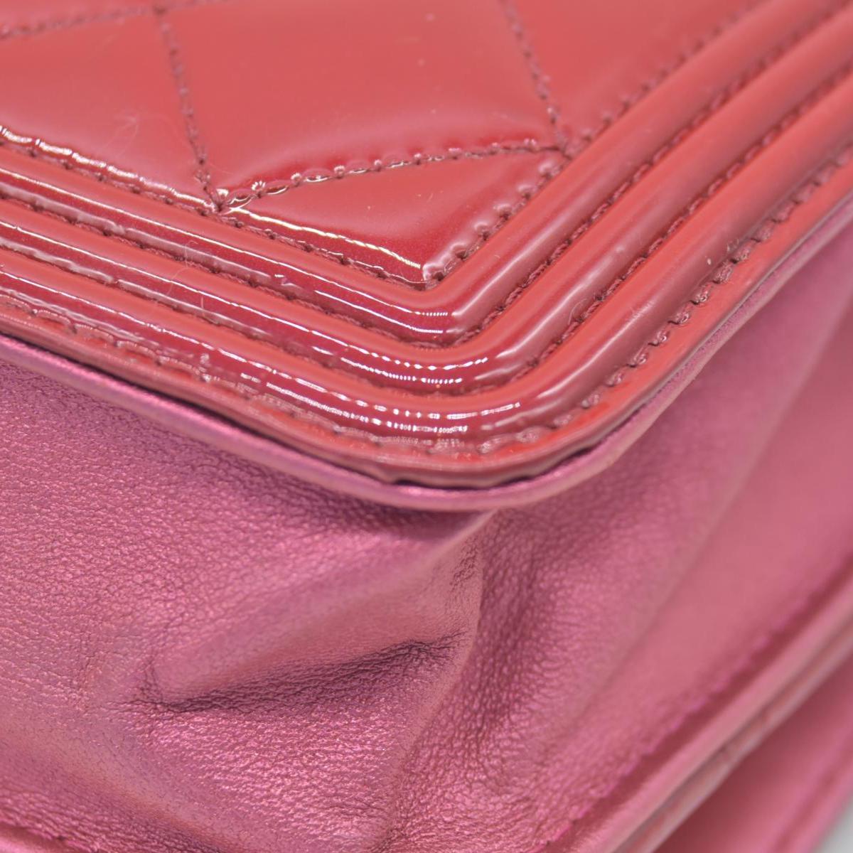 $3350 Chanel Patent Calfskin Quilted Boy Wallet On Chain WOC Fuchsia