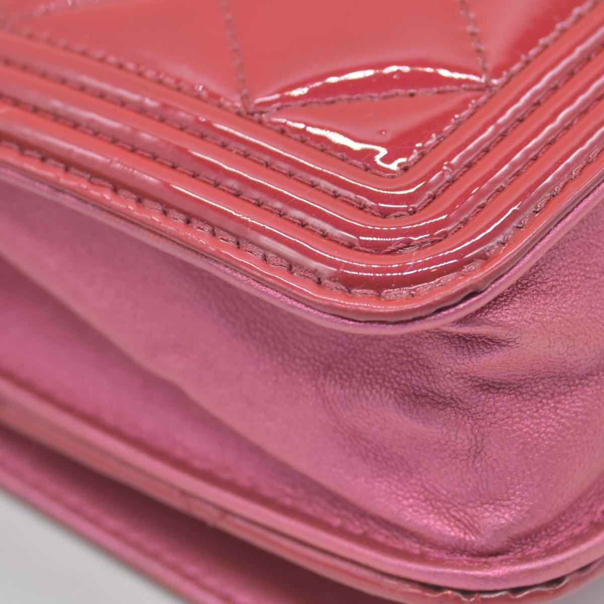 $3350 Chanel Patent Calfskin Quilted Boy Wallet On Chain WOC Fuchsia