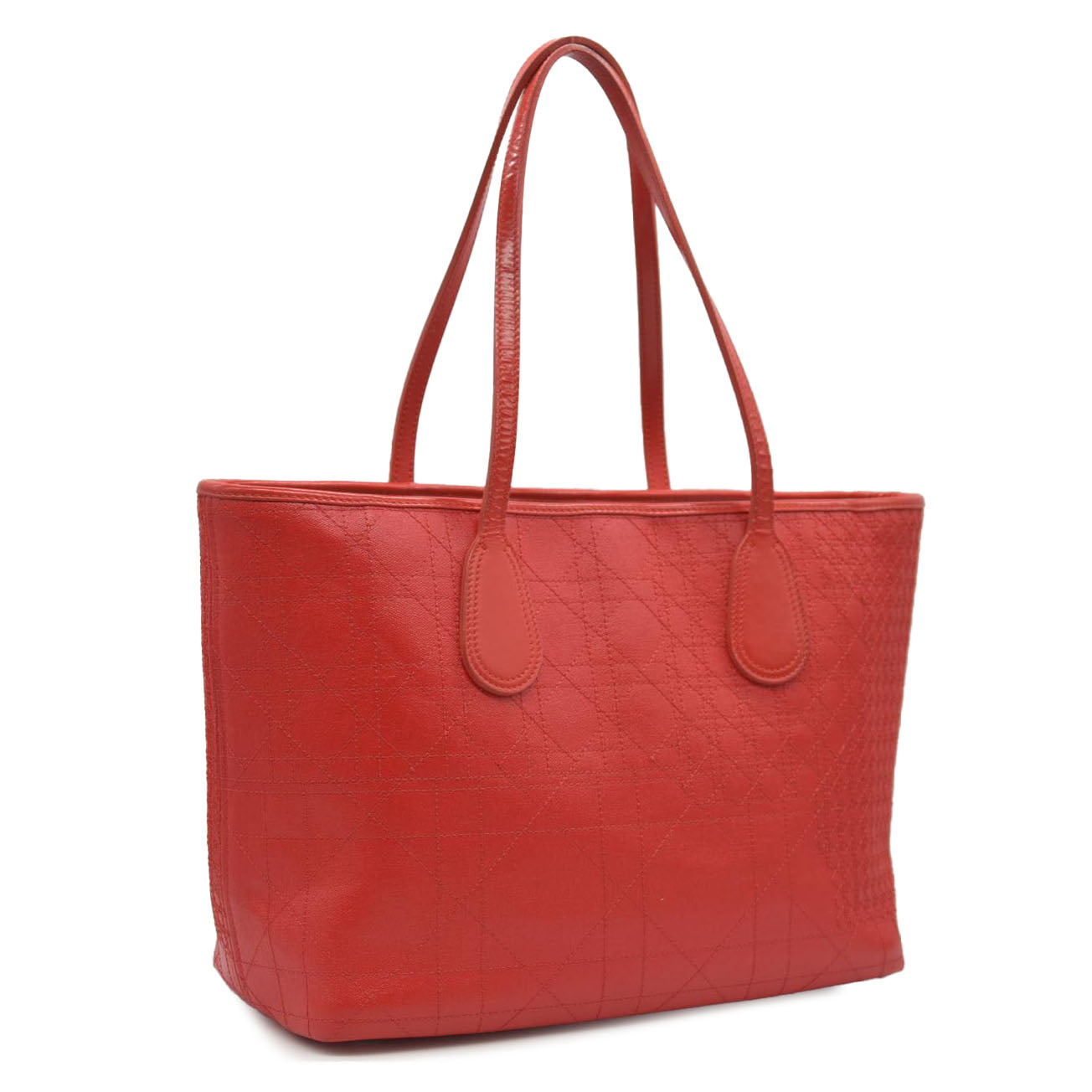 AUCTION $3400 Christian Dior  Coated Canvas Cannage Panarea Shopping Tote Red