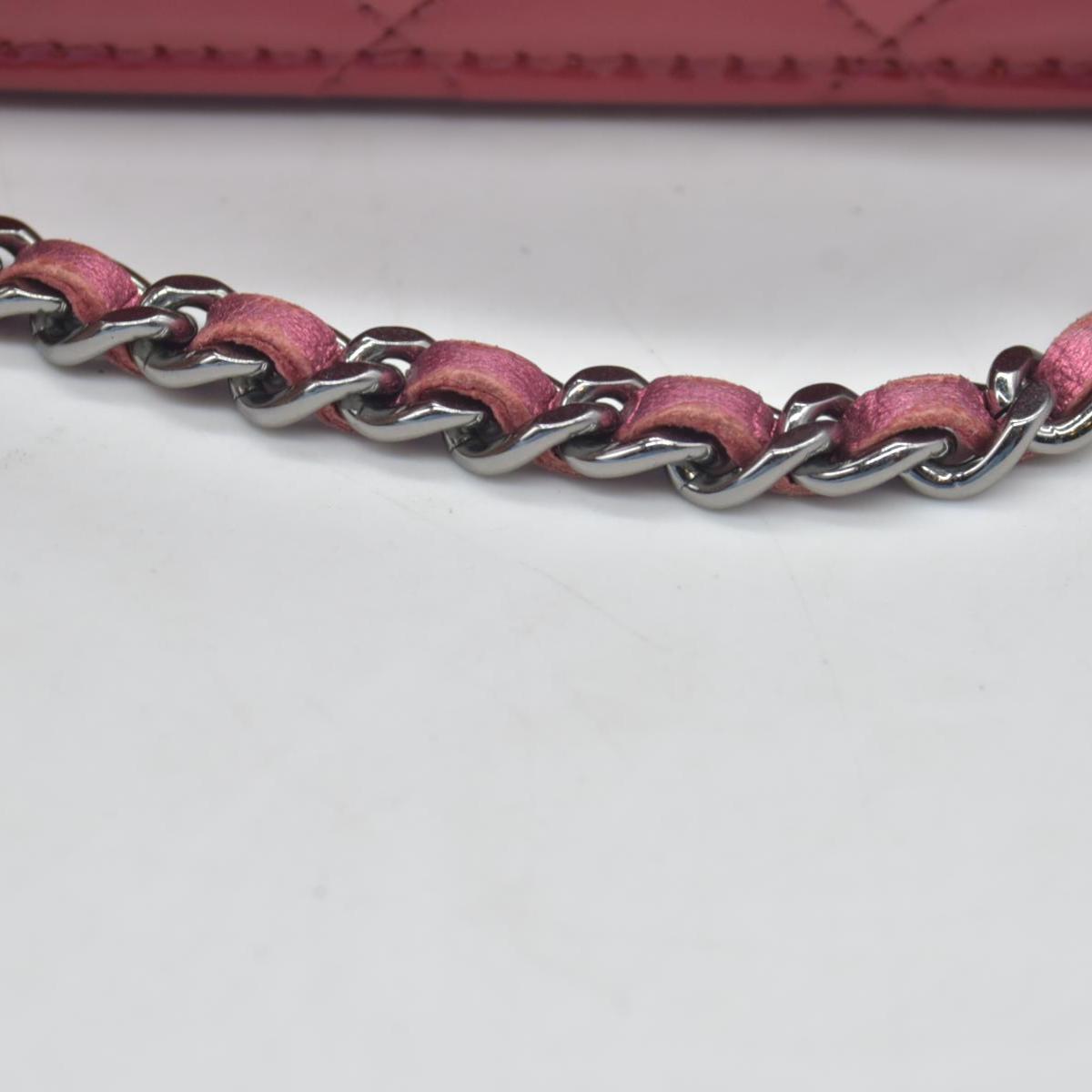 $3350 Chanel Patent Calfskin Quilted Boy Wallet On Chain WOC Fuchsia