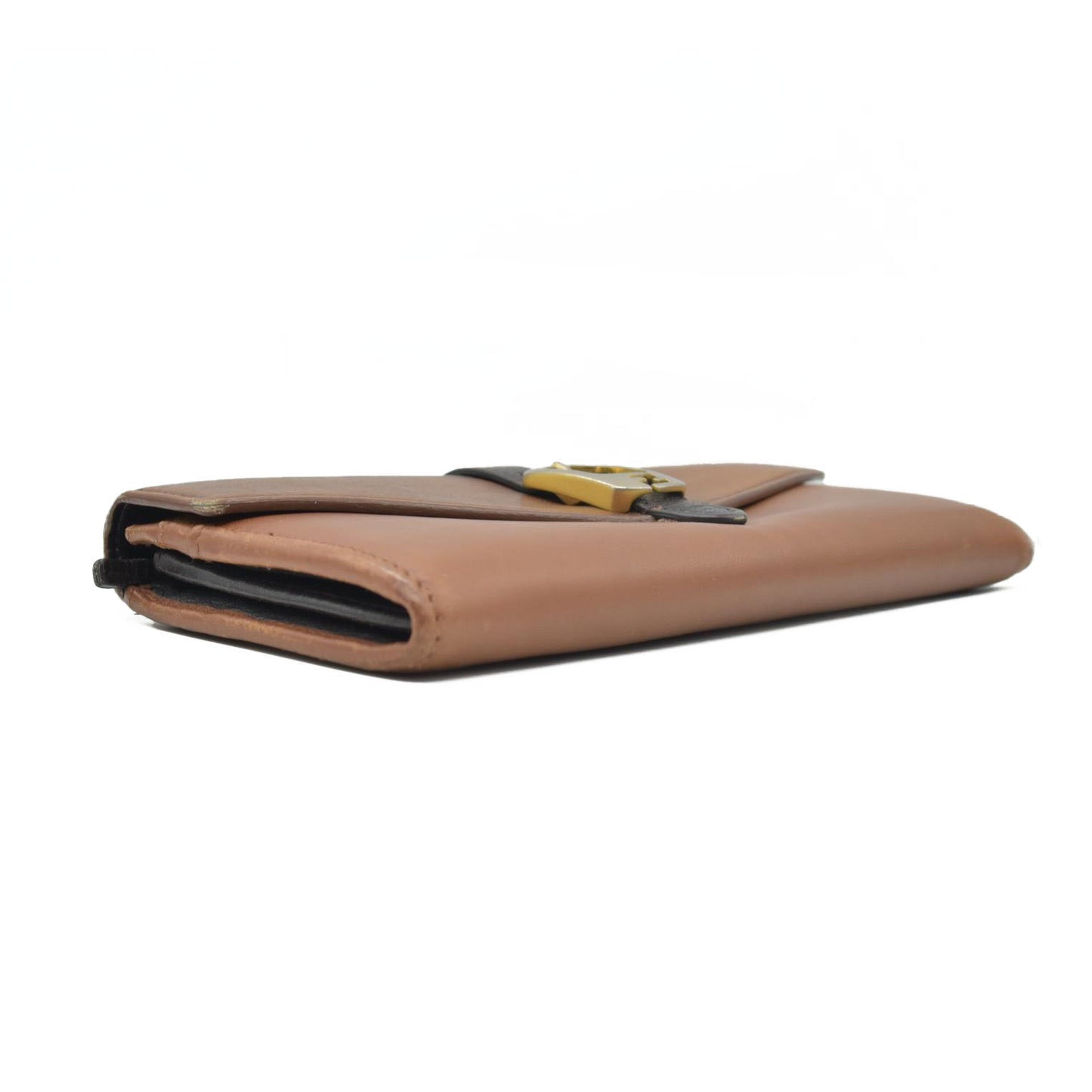 $790 FENDI FF Logo Leather Bifold Long Wallet Brown