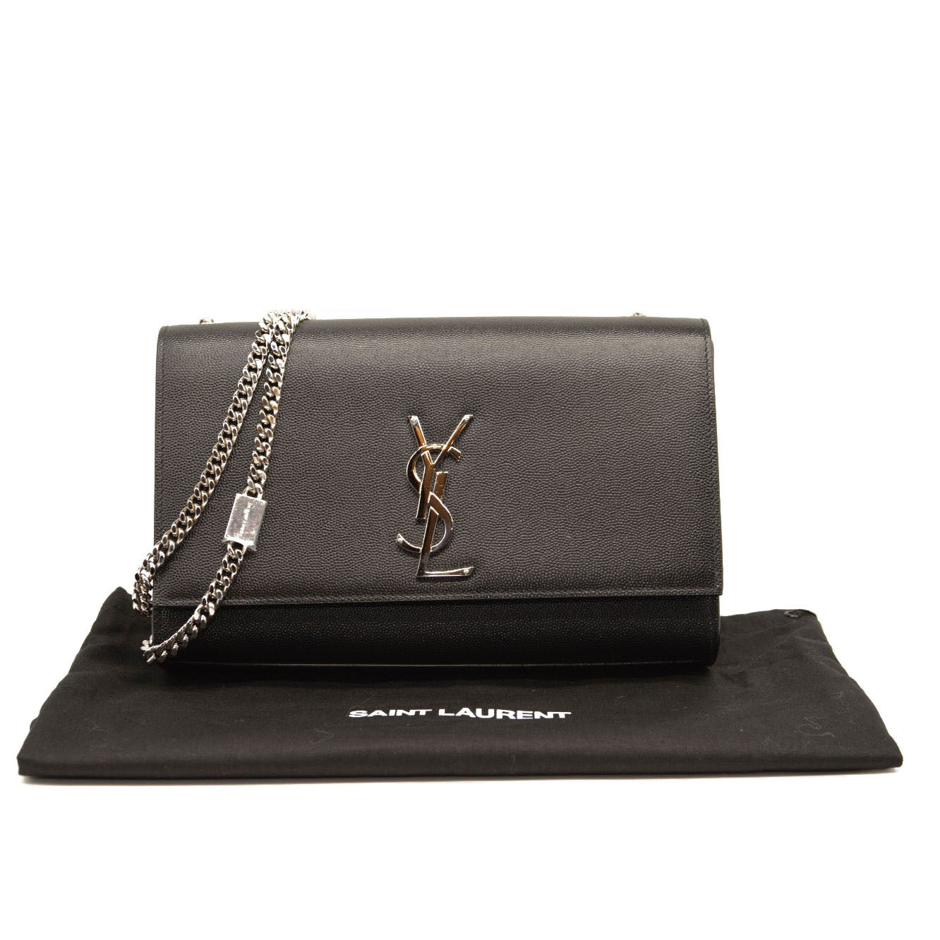 NEW Saint Laurent Grain De Poudre Medium Classic Monogram Kate Satchel Black