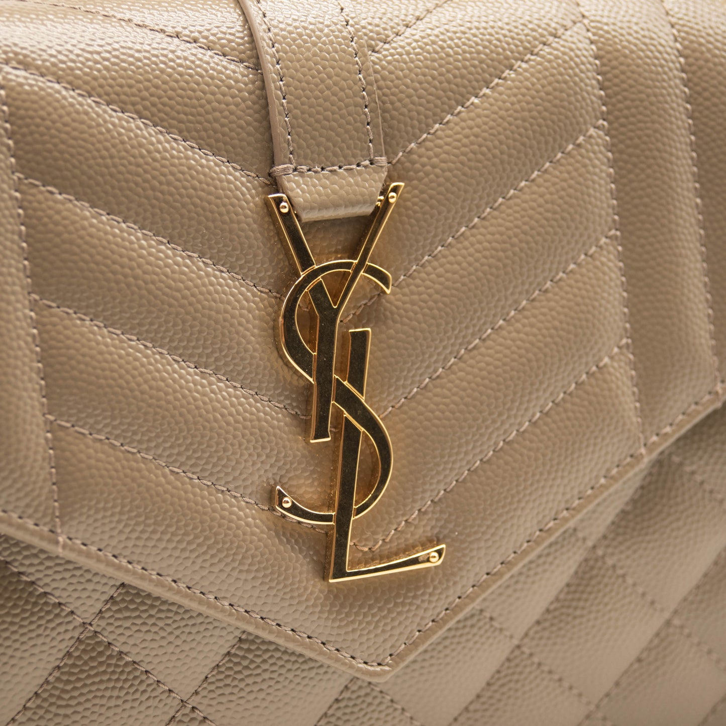 Saint Laurent Envelope Quilted Pebbled Leather Wallet on a Chain Mixed Matelasse YSL