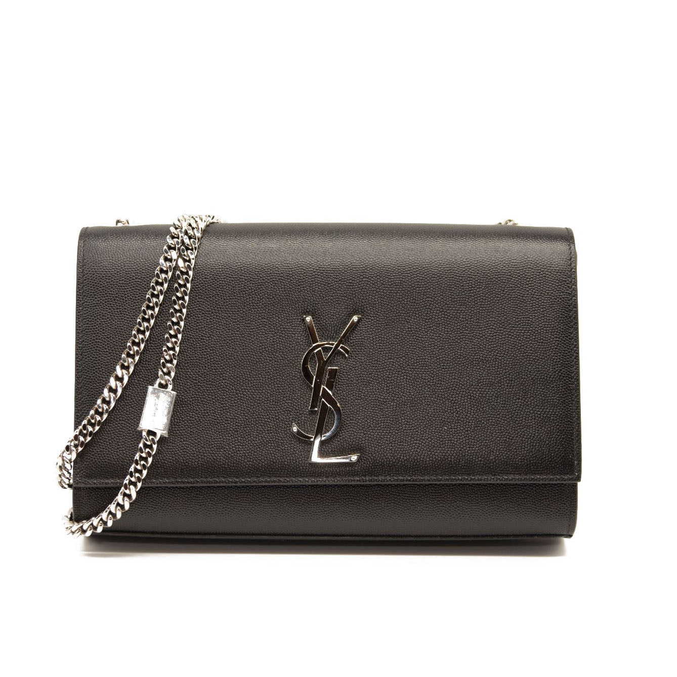 NEW Saint Laurent Grain De Poudre Medium Classic Monogram Kate Satchel Black