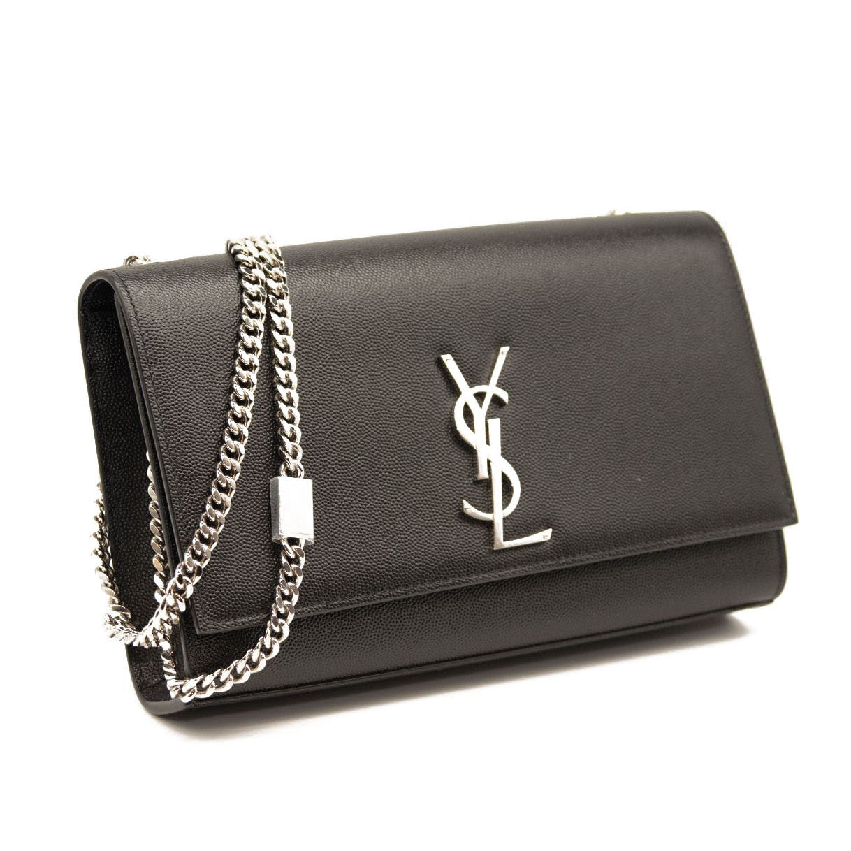 NEW Saint Laurent Grain De Poudre Medium Classic Monogram Kate Satchel Black