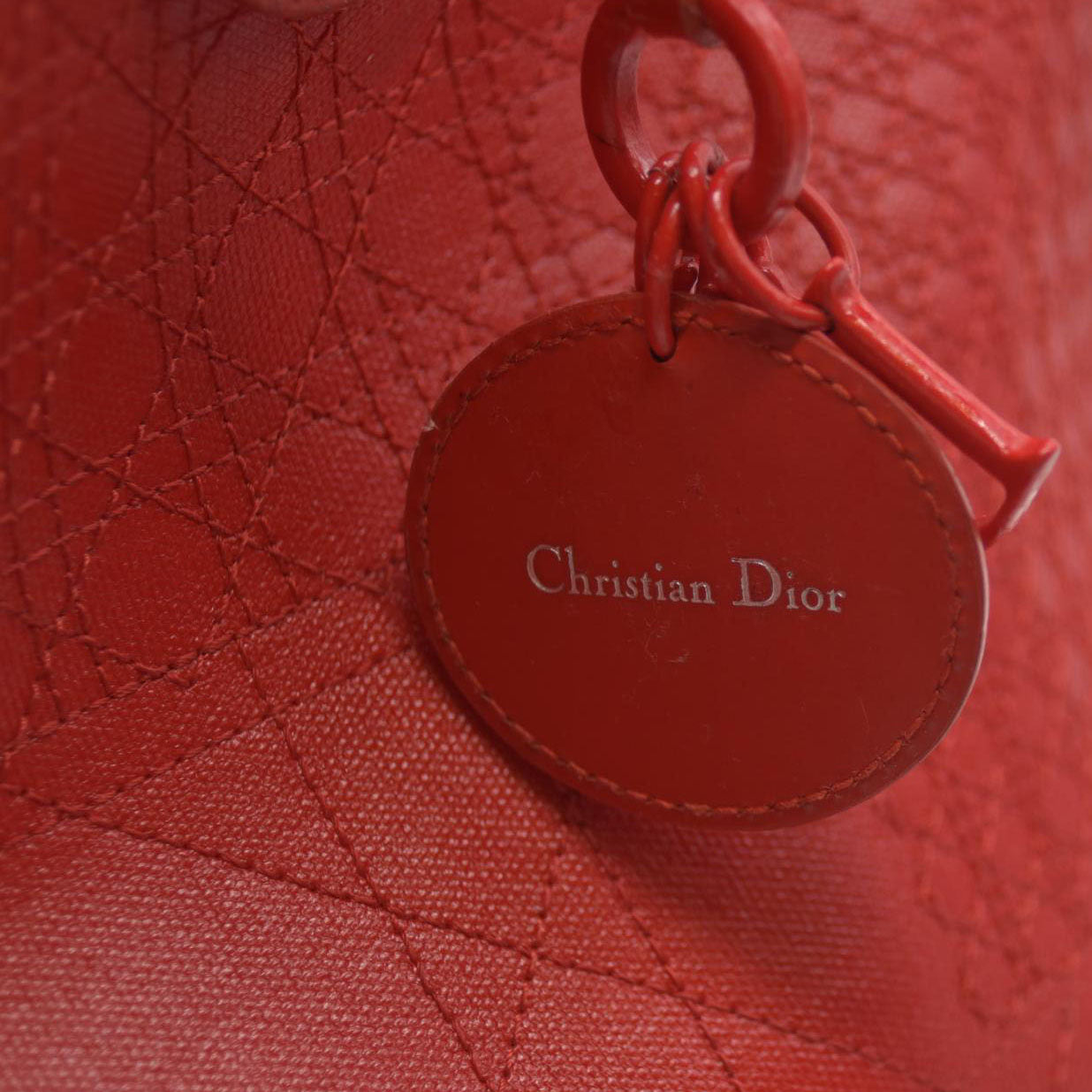 AUCTION $3400 Christian Dior  Coated Canvas Cannage Panarea Shopping Tote Red