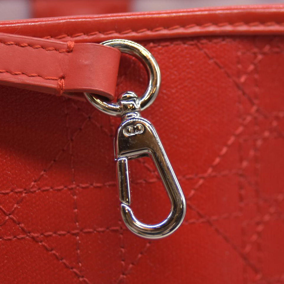 AUCTION $3400 Christian Dior  Coated Canvas Cannage Panarea Shopping Tote Red
