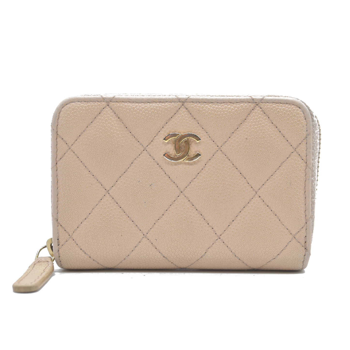 AUCTION $1223 Chanel  Caviar Quilted Zip Around Coin Purse Beige Clair