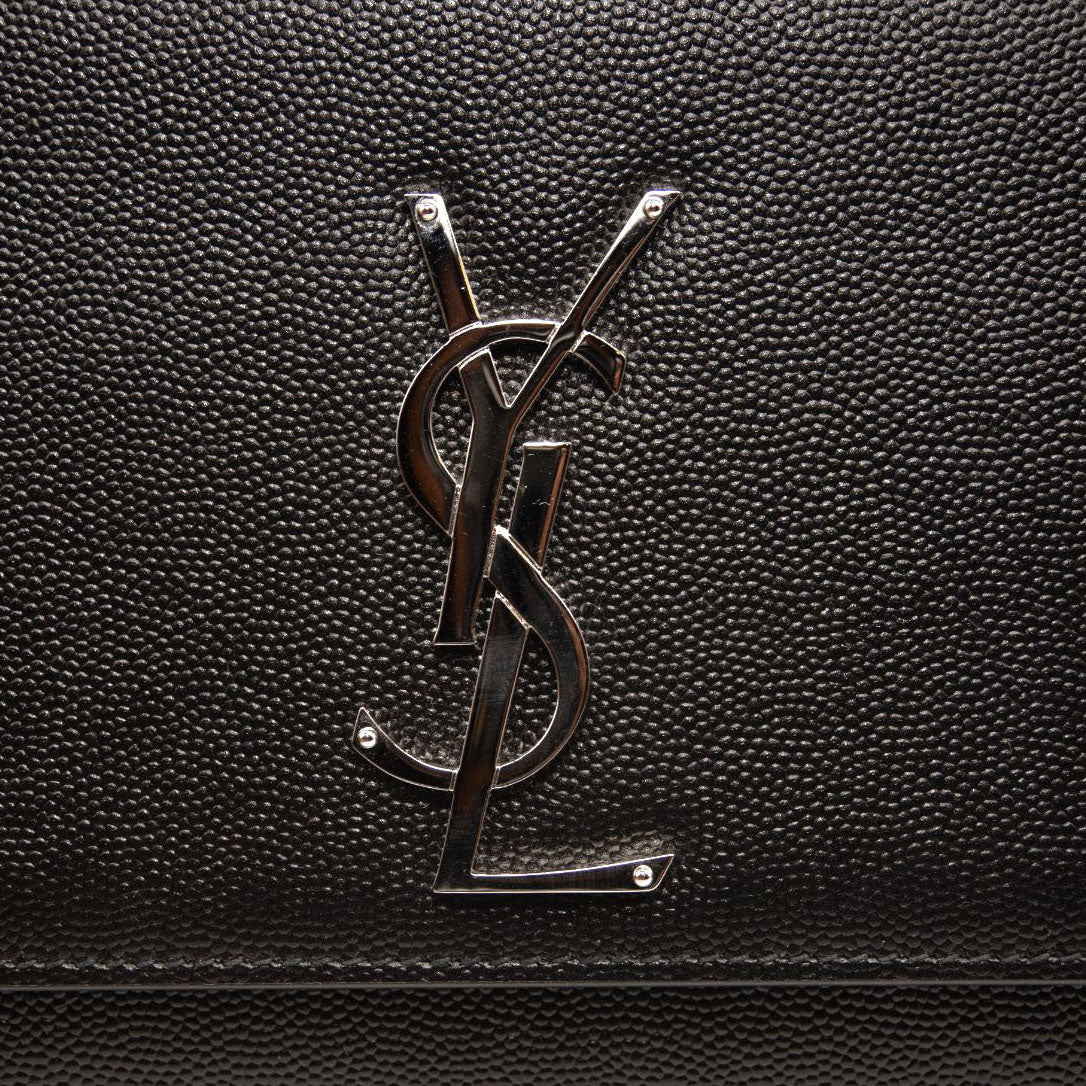 NEW Saint Laurent Grain De Poudre Medium Classic Monogram Kate Satchel Black