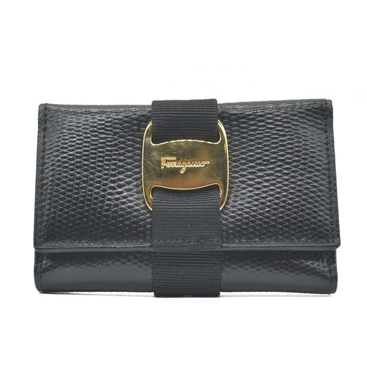 $380 Salvatore Ferragamo Vara Leather 6 Ring Key Case Black