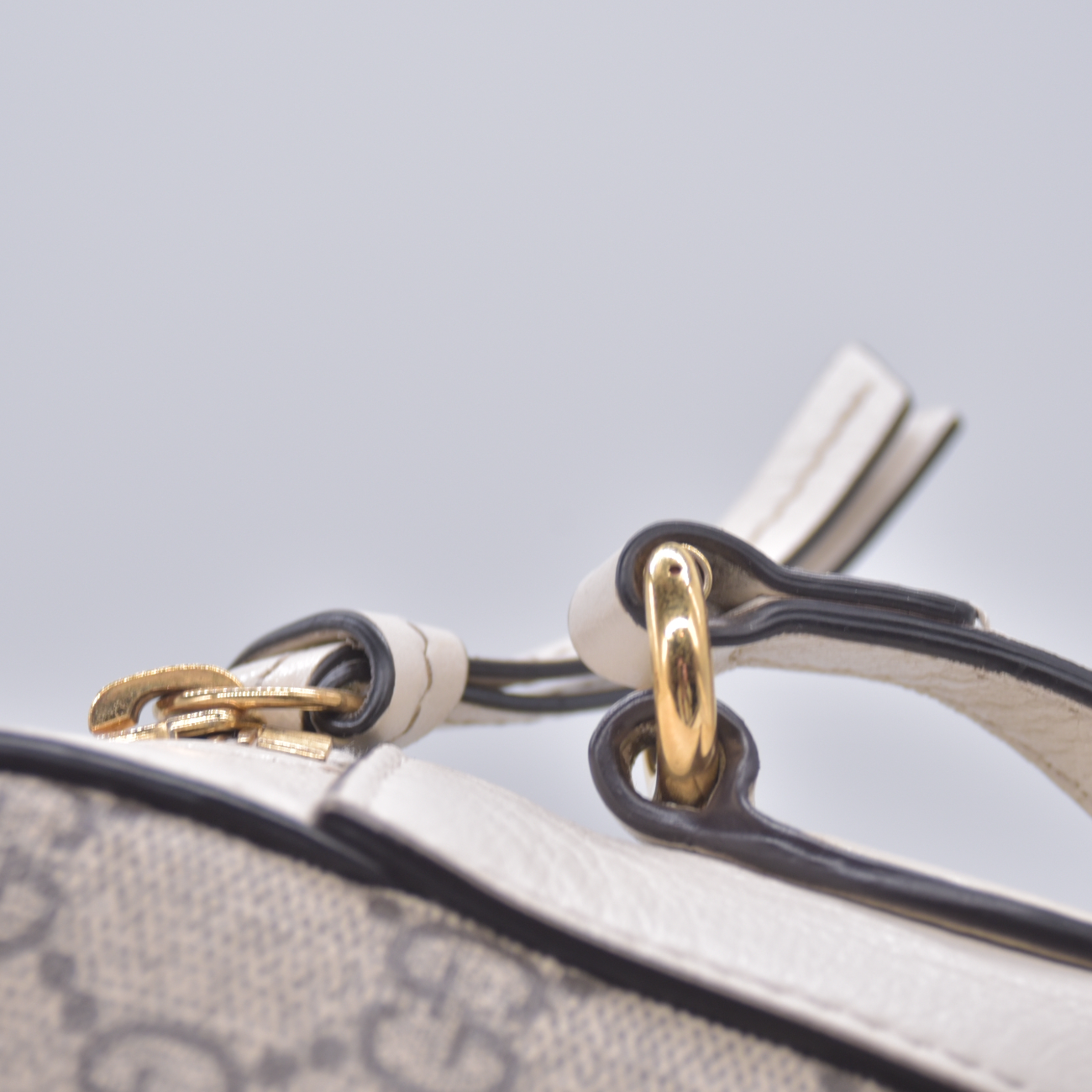 $1650 Gucci GG Supreme Monogram Small Horsebit 1955 Shoulder Bag Beige Mystic White