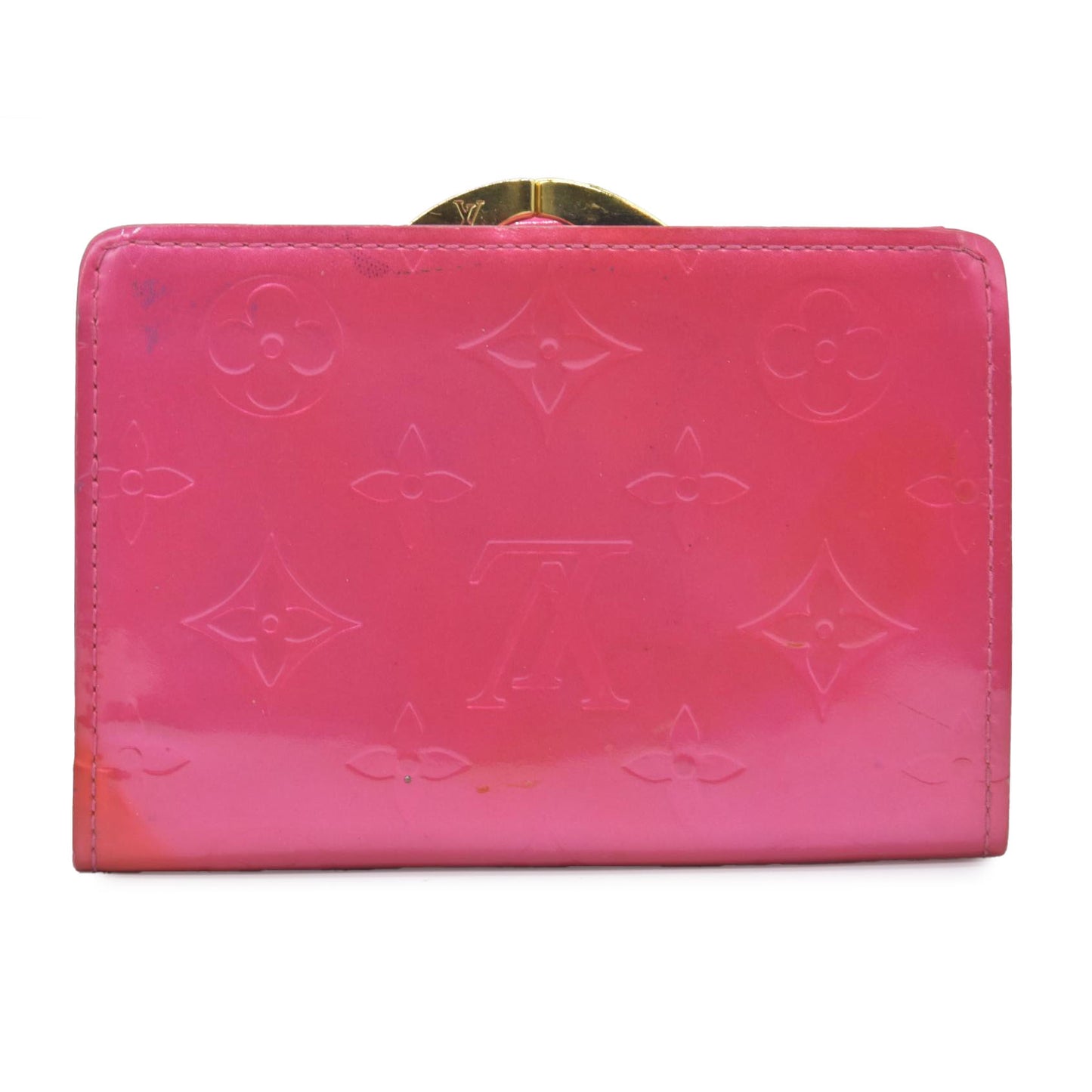 $950 2003 Louis Vuitton Monogram Vernis Pink Kisslock French Wallet MI0013
