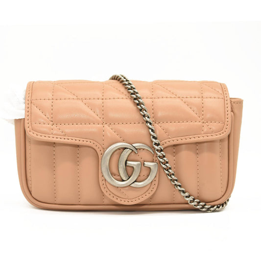 GUCCI Calfskin Matelasse Aria Super Mini GG Marmont Shoulder Bag Camelia