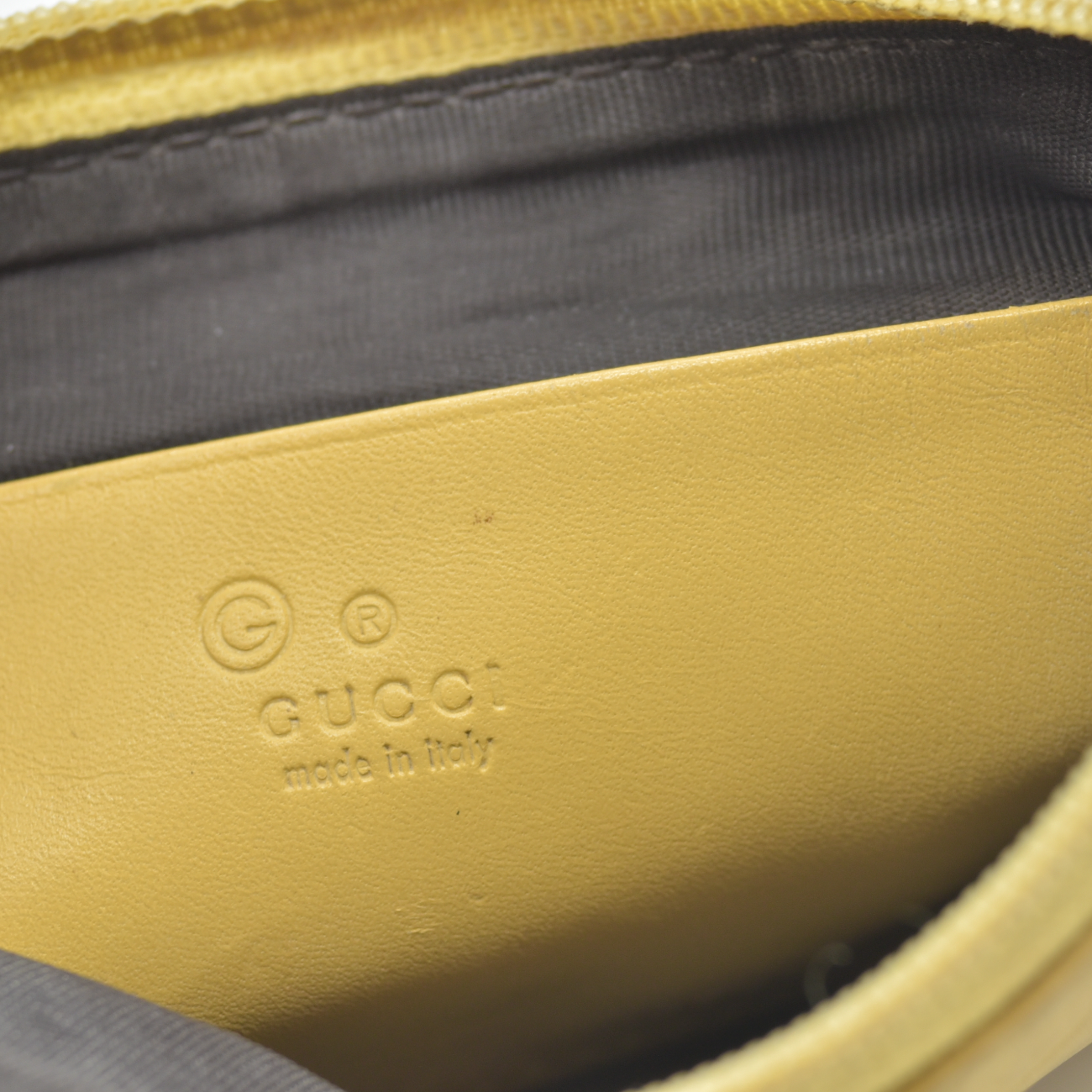 $395 Gucci Guccissima Yellow Leather Zip Pouch