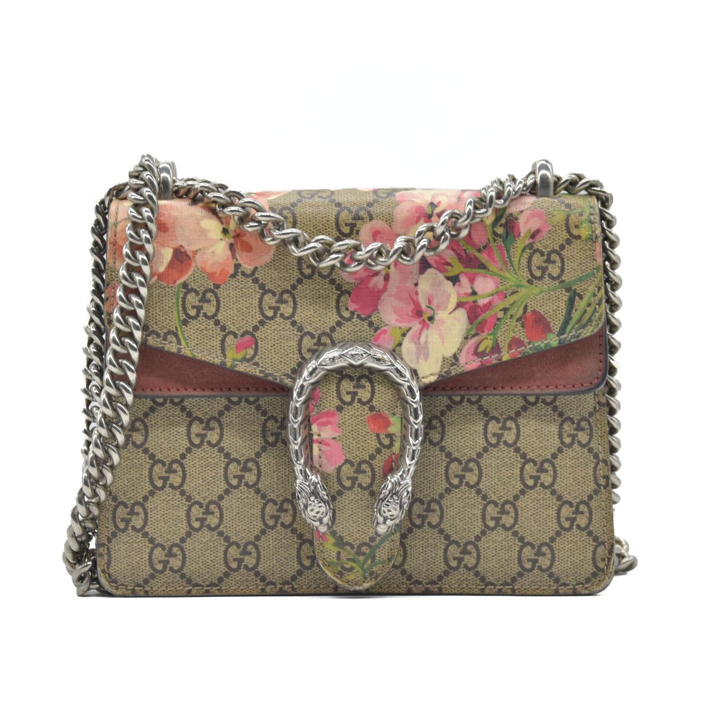 $2600 Gucci GG Supreme Monogram Blooms Mini Dionysus Shoulder Bag Beige Multicolor Dry Rose