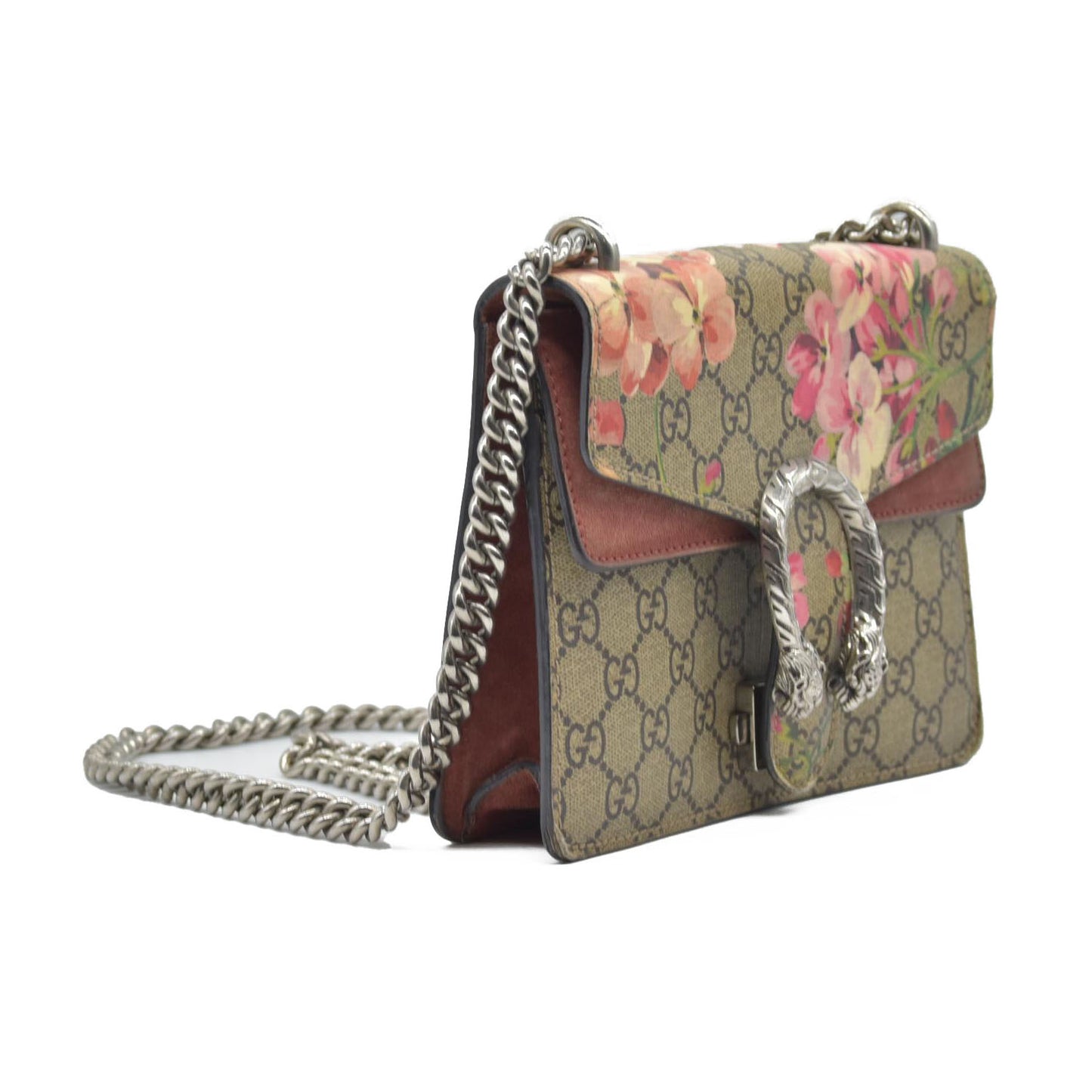 $2600 Gucci GG Supreme Monogram Blooms Mini Dionysus Shoulder Bag Beige Multicolor Dry Rose