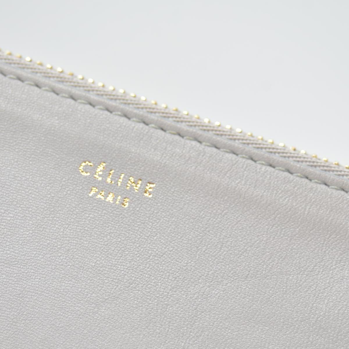 $520 Celine Fluo Grey Beige Leather Bi-Color Clutch Pouch Bag CONSIGNMENT