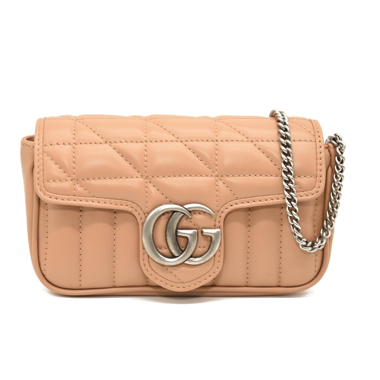 GUCCI Calfskin Matelasse Aria Super Mini GG Marmont Shoulder Bag Camelia