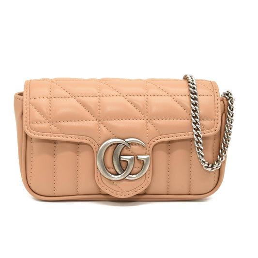 GUCCI Calfskin Matelasse Aria Super Mini GG Marmont Shoulder Bag Camelia