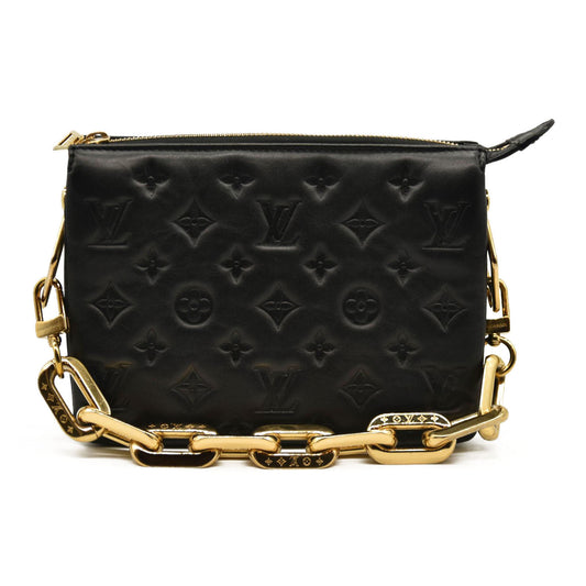LOUIS VUITTON Lambskin Embossed Monogram Coussin BB Black