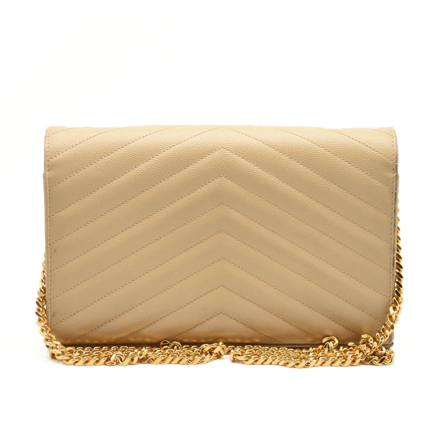 SAINT LAURENT Grain De Poudre Matelasse Chevron Monogram Envelope Chain Wallet Nude Powder