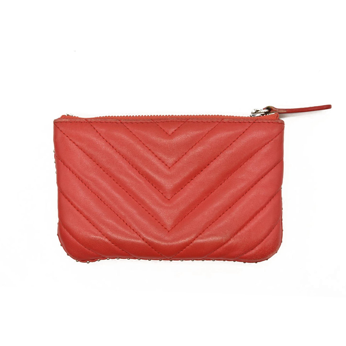 Chanel  Flat Lambskin Chevron Quilted Small Cosmetic Case Red 26*