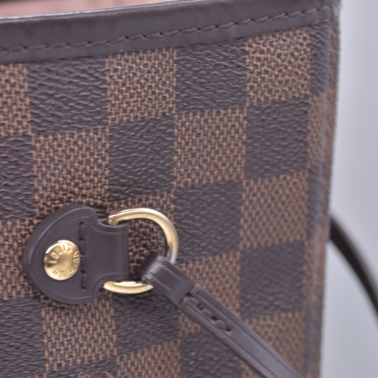 $2240 Louis Vuitton Damier Ebene Neo Neverfull MM Rose Ballerine with Pouch