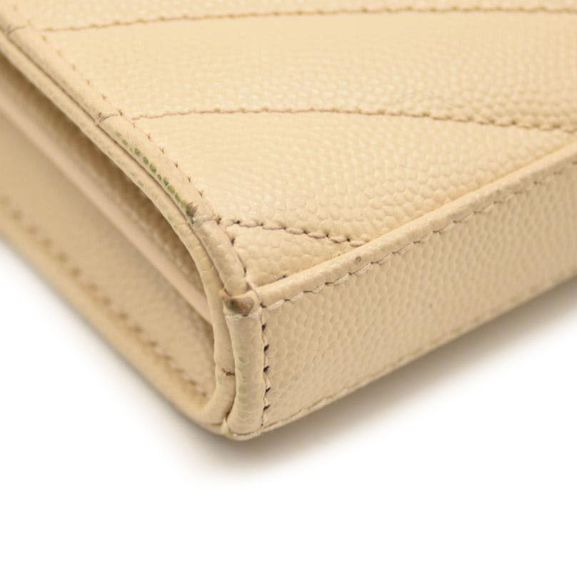 SAINT LAURENT Grain De Poudre Matelasse Chevron Monogram Envelope Chain Wallet Nude Powder