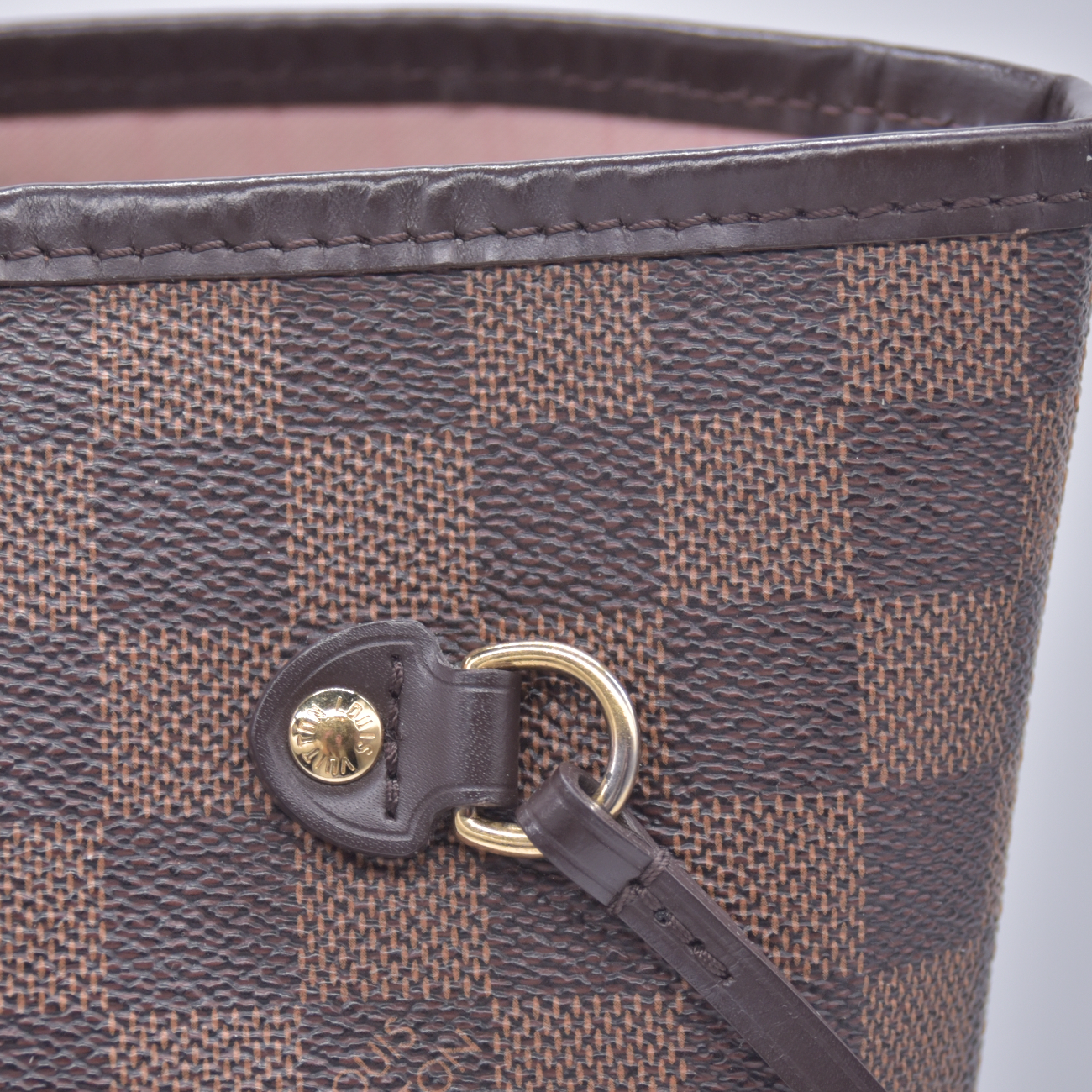 $2240 Louis Vuitton Damier Ebene Neo Neverfull MM Rose Ballerine with Pouch