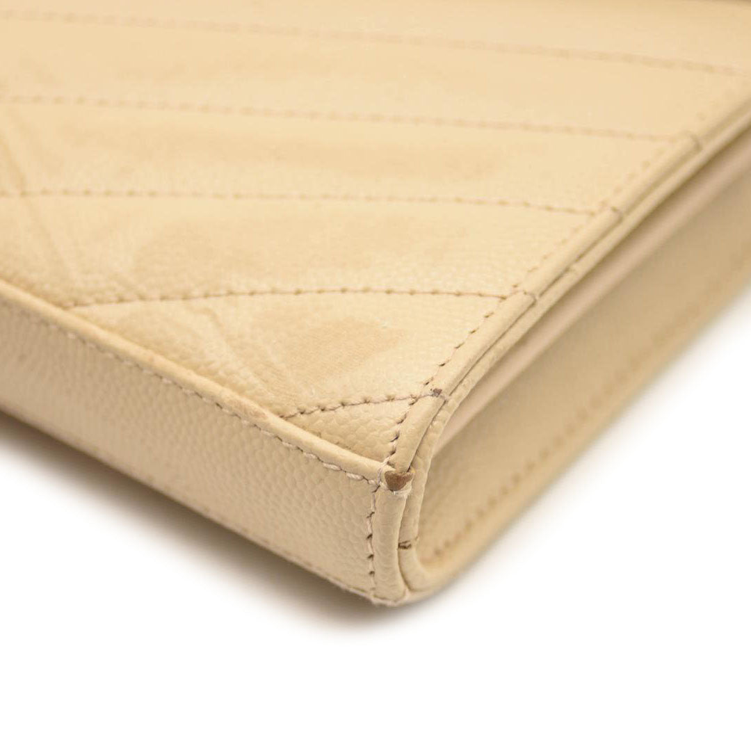 SAINT LAURENT Grain De Poudre Matelasse Chevron Monogram Envelope Chain Wallet Nude Powder