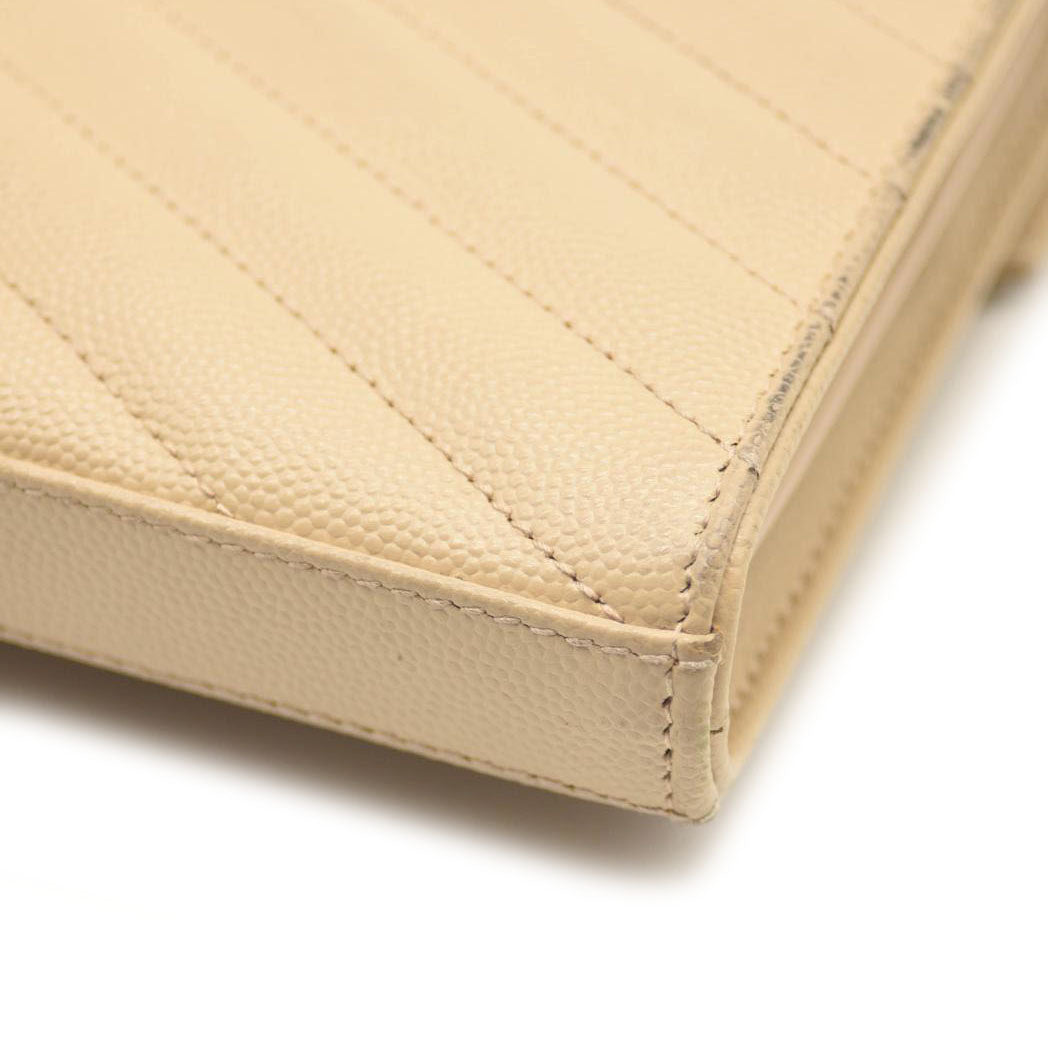 SAINT LAURENT Grain De Poudre Matelasse Chevron Monogram Envelope Chain Wallet Nude Powder