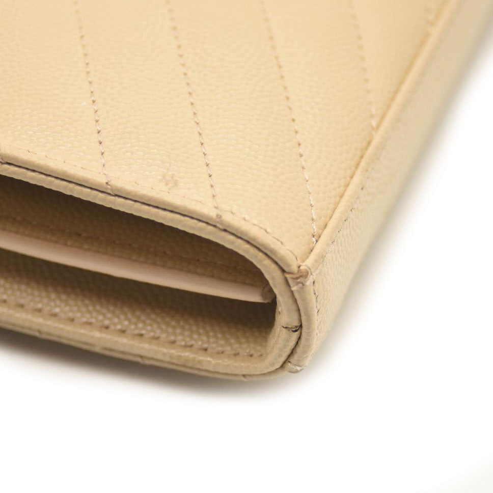 SAINT LAURENT Grain De Poudre Matelasse Chevron Monogram Envelope Chain Wallet Nude Powder