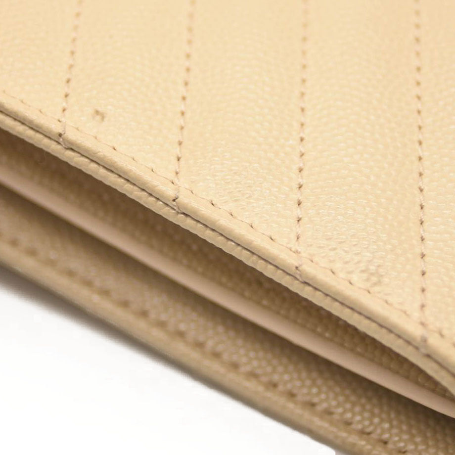 SAINT LAURENT Grain De Poudre Matelasse Chevron Monogram Envelope Chain Wallet Nude Powder